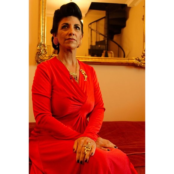 Rona New York Vintage Evening Long Floor Cocktail Formal Flowing Red Dress - Picture 2 of 12